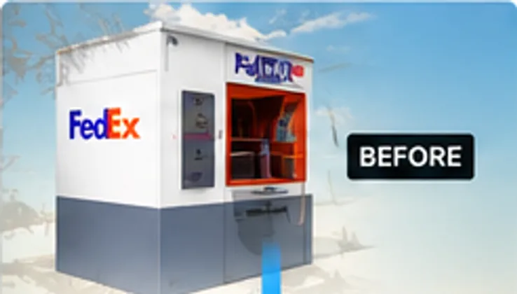 A former FedEx drop-off kiosk in service