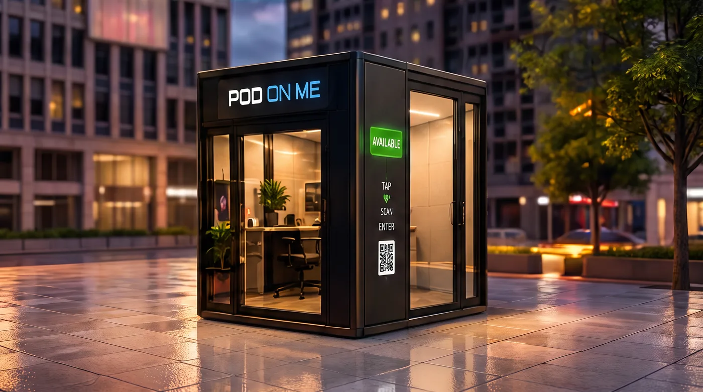 A restored POD ON ME pod standing where an old courier kiosk once stood